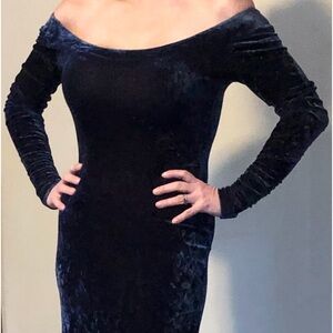 Vintage Betsey Johnson, 90’s Era Full-length Crushed Blue Velvet Gown